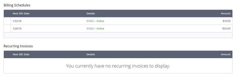 Upcoming billing schedules page