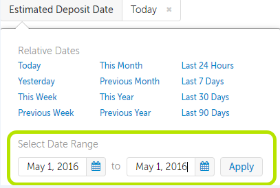 To change the date range of the report, fill in the date you expect the funds to deposit into your bank account in the to box and from box