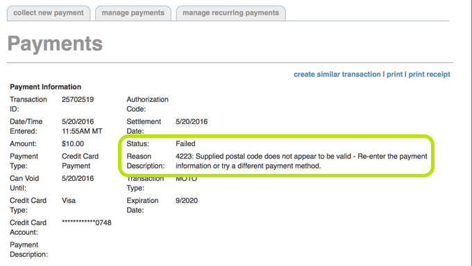 security code on credit card says invalid